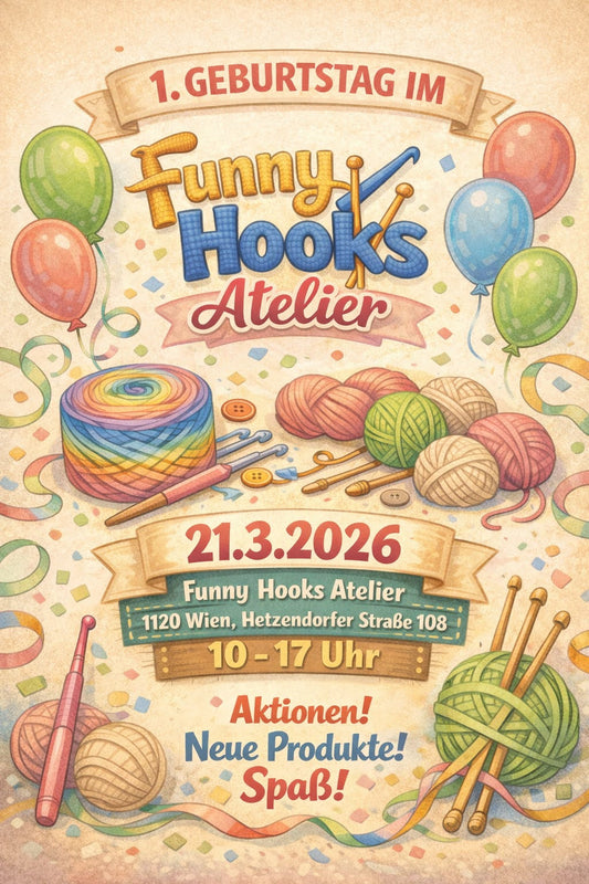 1. Ateliergeburtstag in Funny Hooks Atelier am 21.3.2026